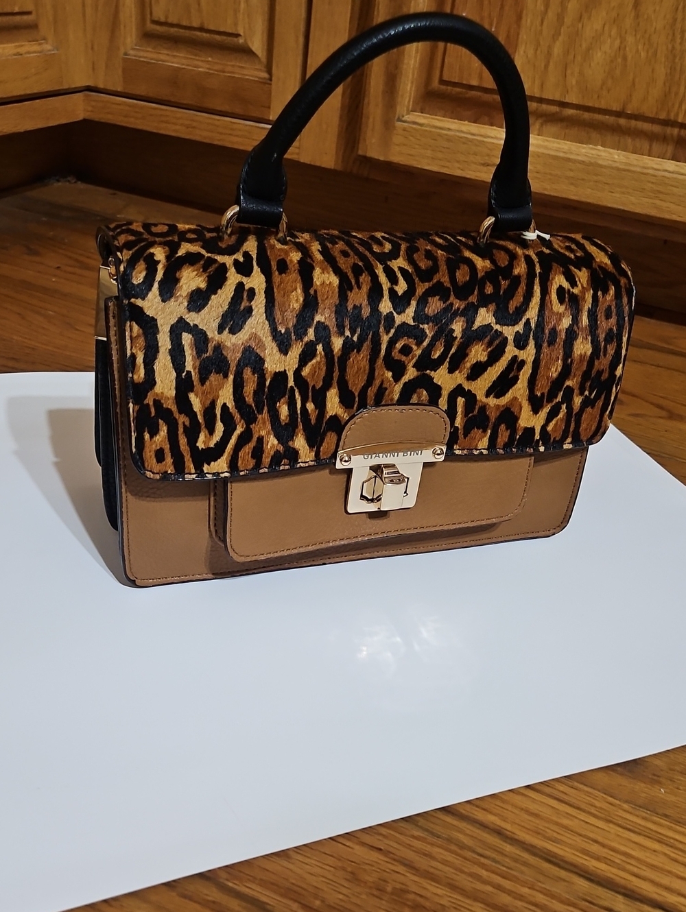 Gianni Bini Leopard Print & Tan Top-Handle Satchel